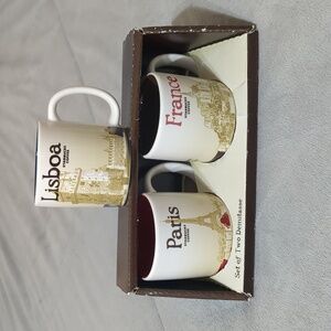 Starbucks Paris, France and Lisboa Demitasse   3 lot expresso Mugs 3oz.